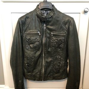 Black Rivet Green Leather Jacket XS